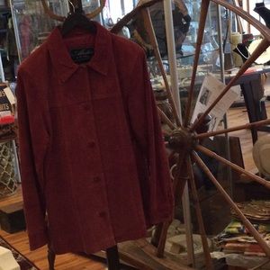 Red suede vintage coat lined buttons